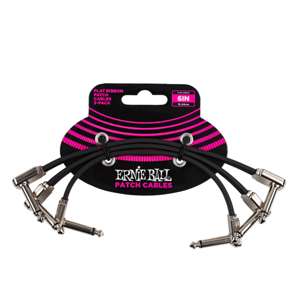 Ernie Ball Flat Ribbon Patch Cable Angle/Angle Black - 6inch (3 Pack)