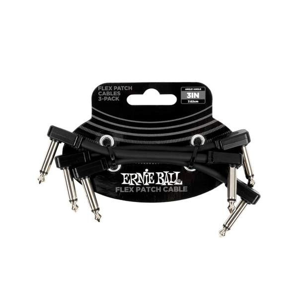 Ernie Ball Flex Patch Cable Angle/Angle Black - 3inch (3 Pack)